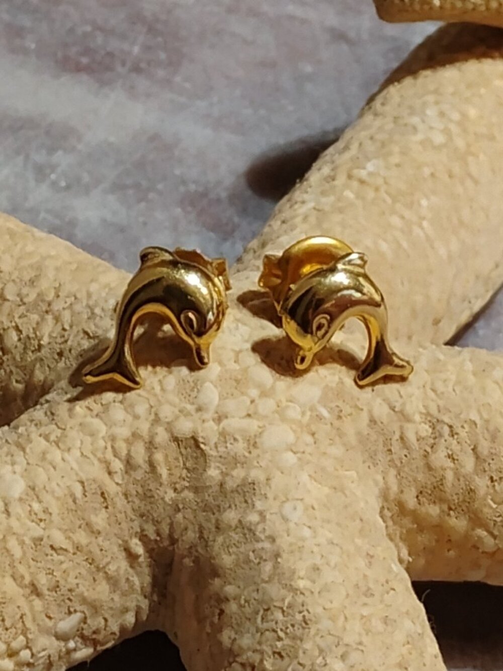 18K Solid Gold Dolphin Earrings Timeless, Second Piercing Hypoallergenic Luxury
